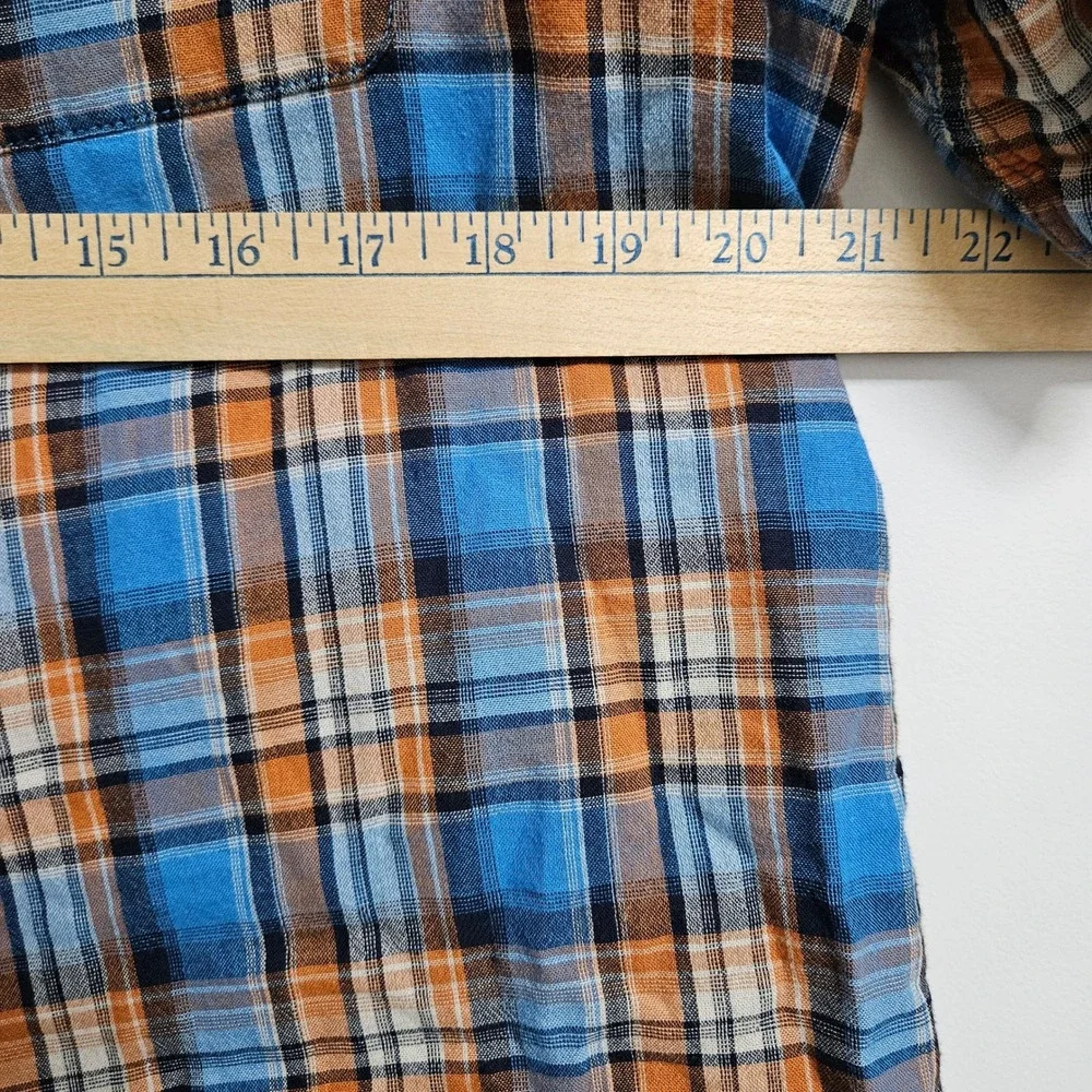 The North Face Shirt Mens Lg Blue Orange Plaid Short Sleeve Button Up Gauzy